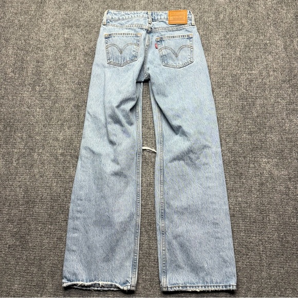 Levis Premium Jeans Women 23x29 Blue Low Loose Wide Baggy Big E Denim Distressed - Picture 2 of 16